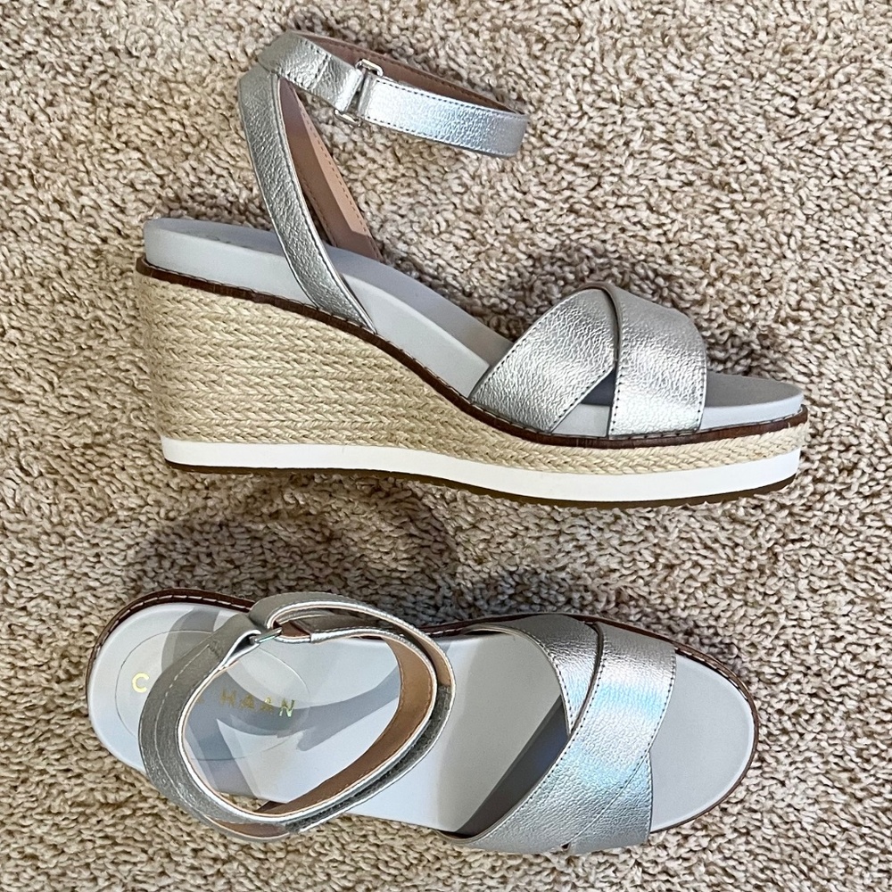 Cole Haan Women's Cloudfeel Espadrille Wedge Sandals, leather, NEW, NWOT